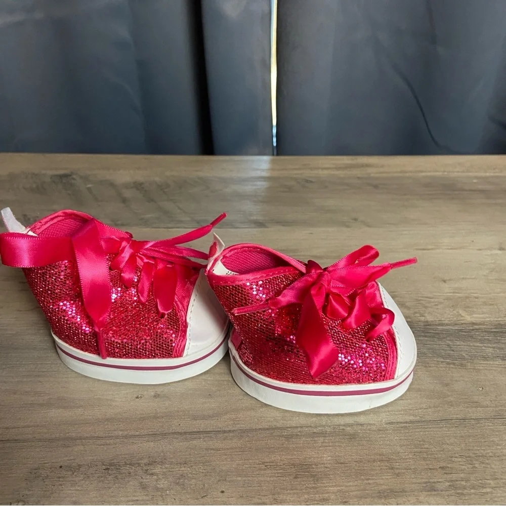 BAB Build a Bear Pink Sparkling Glitter High‎ Top Tennis Shoes Sneakers Pair